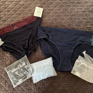 Tommy John Navy and Black Women's Briefs with Red Plaid Waistband